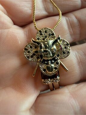 Gold-Tone Crystal Animal Pendant Necklace - Black & Clear Accents